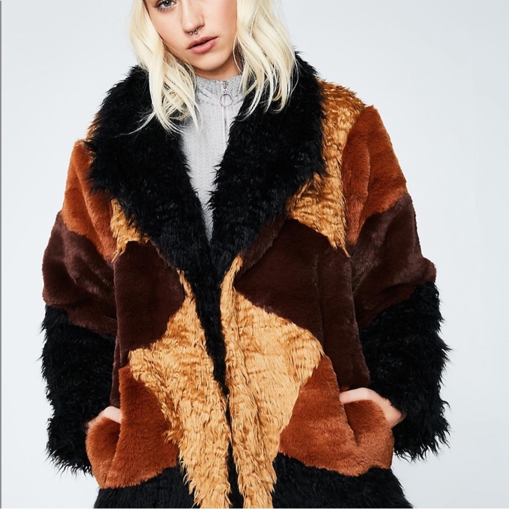 Somedays Lovin Colorblock shaggy faux fur Teddy Jacket M